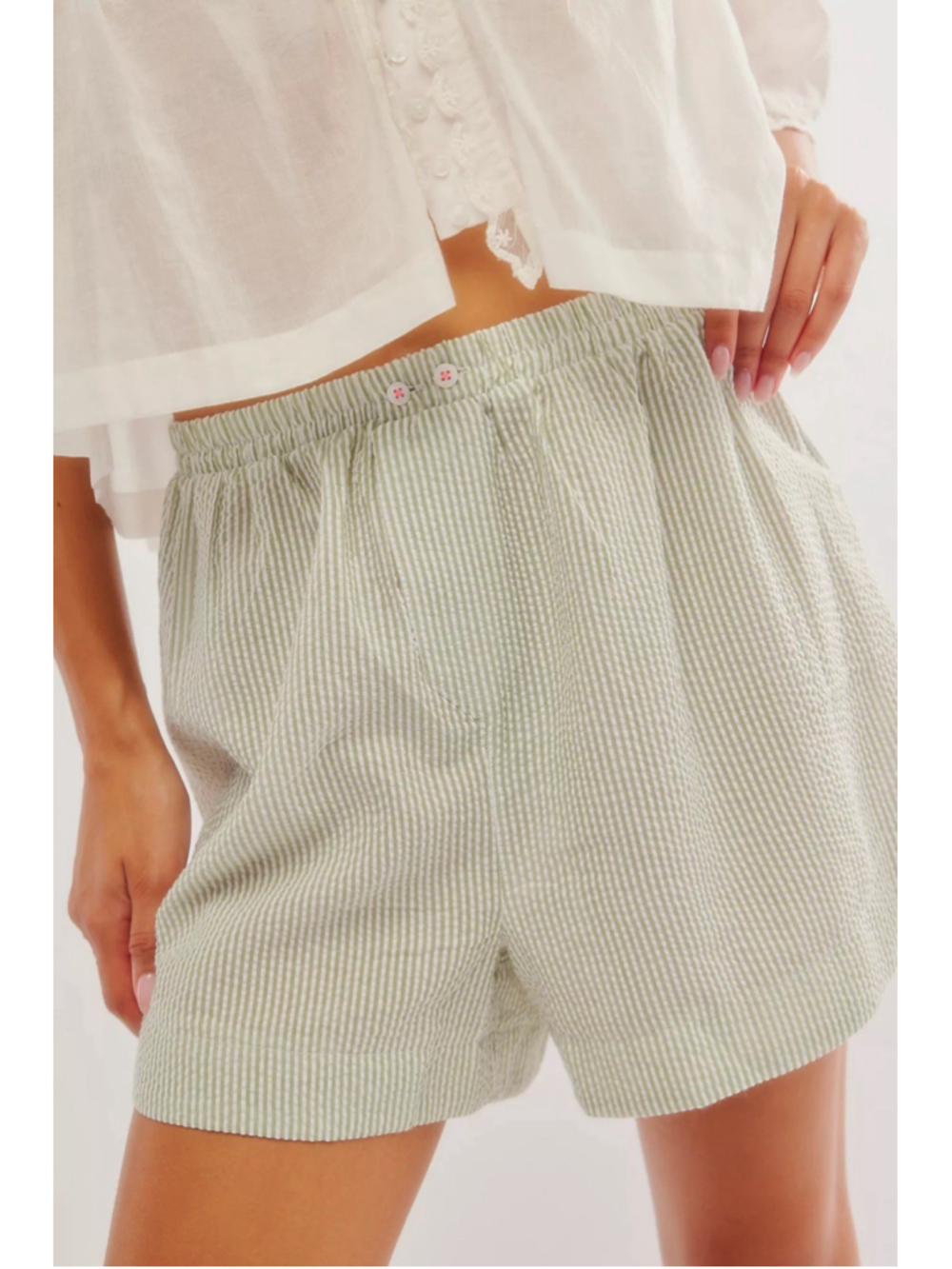 Free People Intimately Cloud Nine Boxer Seersucker Stripe Short Moss Combo Small